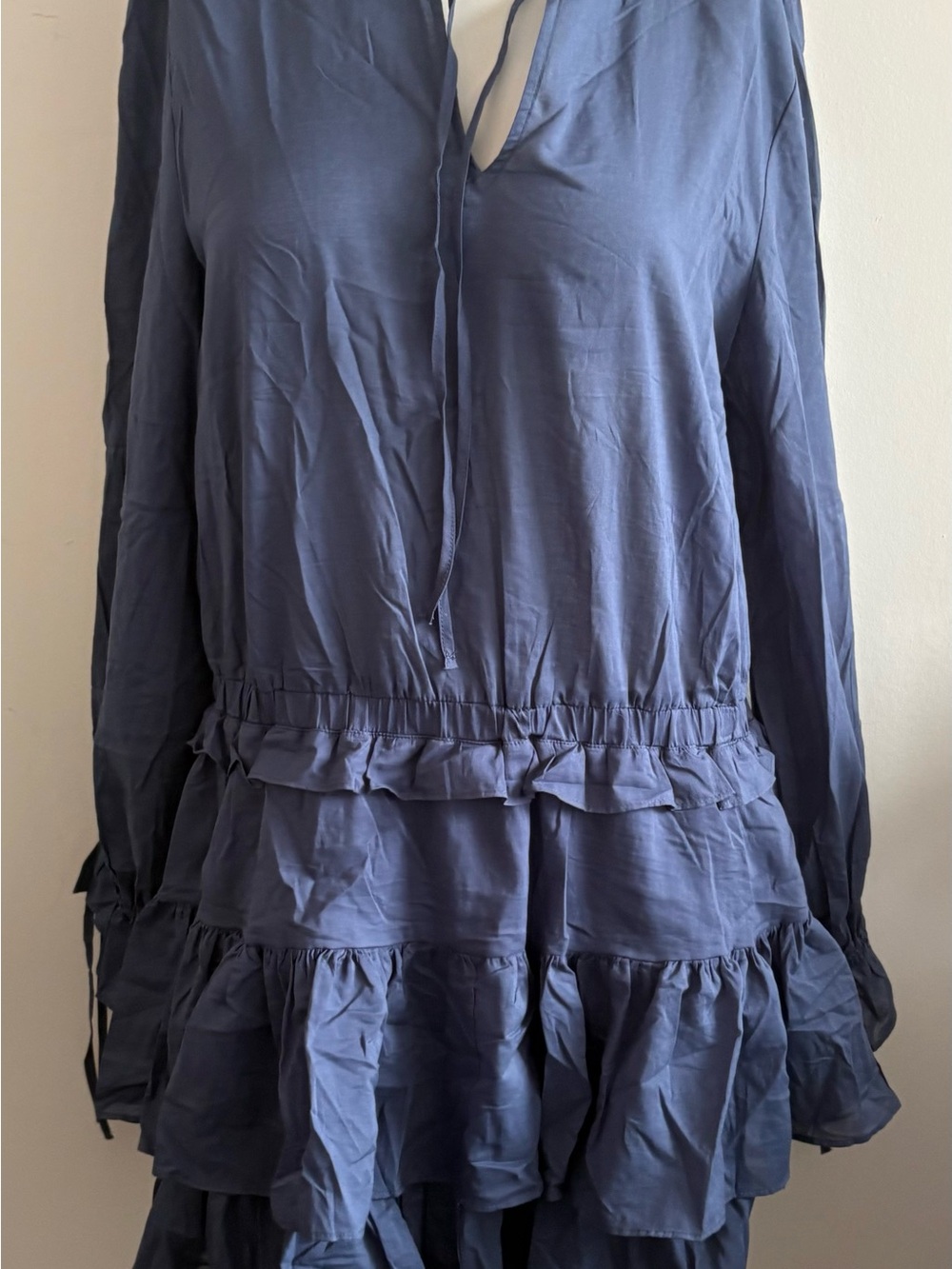 H&M Tiered Ruffle cotton Long-Sleeve Tunic in Slate Blue